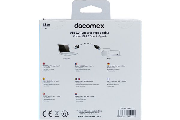 DACOMEX USB 2.0 Type A to Type B cable - 1.8 m