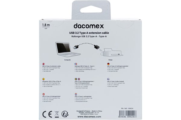 DACOMEX USB 3.1 Gen1 Type A extension cable black - 1.8 m