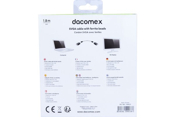DACOMEX SVGA cable with ferrite beads - 1.8 m