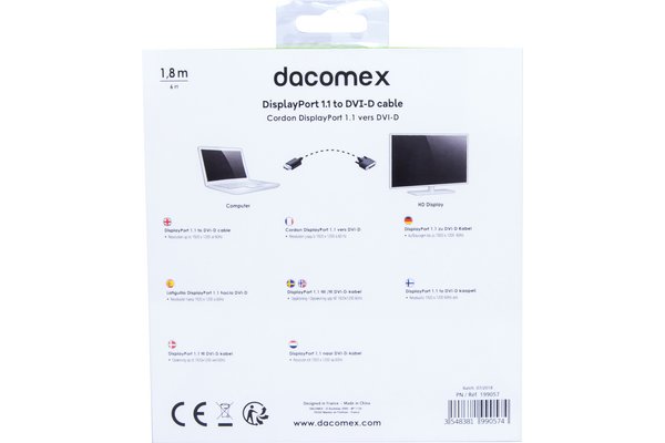 DACOMEX DisplayPort 1.1 to DVI-D cable - 1.8 m