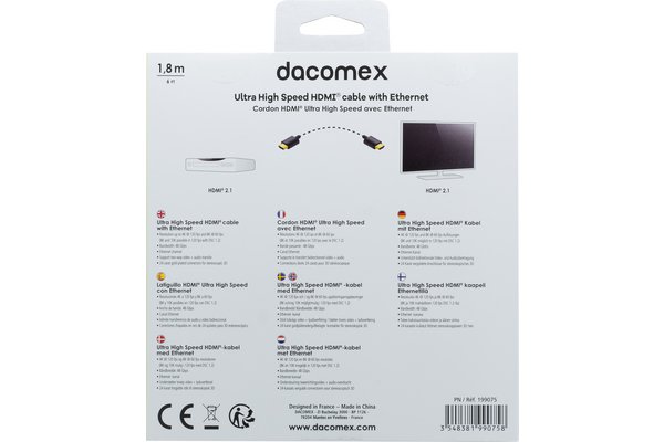 DACOMEX Ultra HighSpeed HDMI cord with Ethernet- 1,8 m