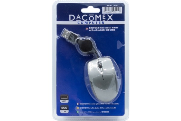 Dacomex mini optical mouse with usb retractable cord black