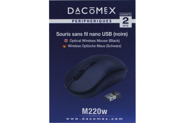 DACOMEX M220-W Mini souris optique sans fil nano USB noire