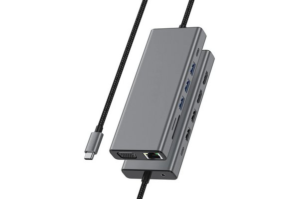 USB-C Docking 2xHDMI VGA LAN 5xUSB-A PD 3.0 SD/µSD